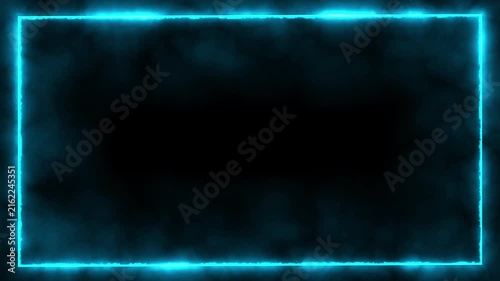 Glowing blue neon electric fire rectangle frame motion graphics video loop