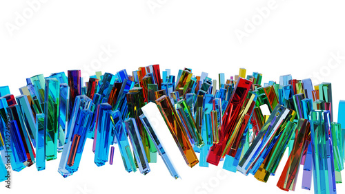 Colorful 3D glass crystal shards and geometric prism blocks, gradient glass PNG