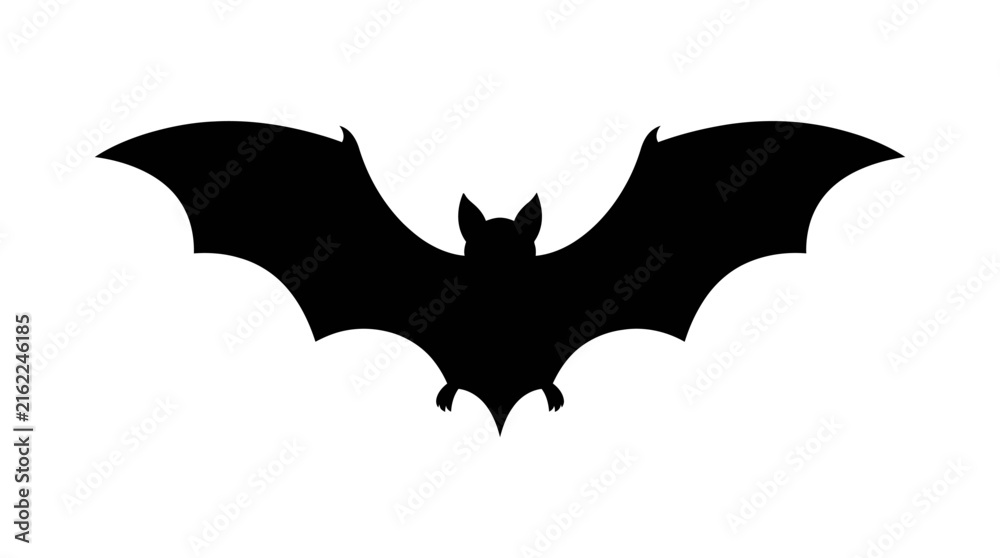Fototapeta premium Vector black bat silhouettes flying set. Halloween spooky animal symbols, holiday icons, mascot graphic elements for design. Creepy dark insect shapes.