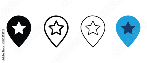 location pin icons with star symbols in different color styles isolated on transparent background
