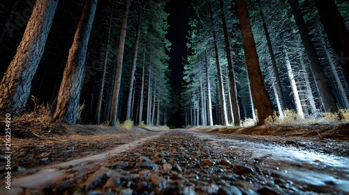 Nighttime Pine Forest Pathway