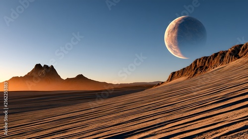 Alien Landscape with Crescent Moon
