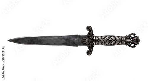 Bild auf Leinwand Gothic ceremonial dagger with ornate handle and raven skull pommel