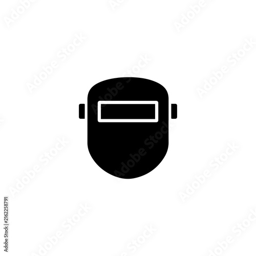 Welding helmet front view solid icon for safety
Solid black welding helmet front view minimal icon for welder protection equipment on white background