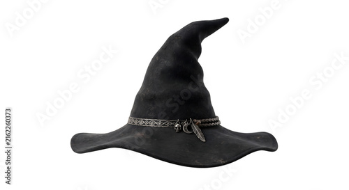 Konstfotografi Classic black witch hat with decorative silver band and charms