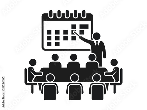 Business meeting icon, corporate team planning with calendar, professional seminar presentation vector