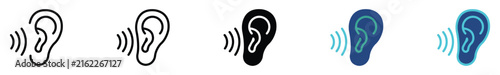 Hearing sense sound icon set, listen ear audio symbol, vector illustration