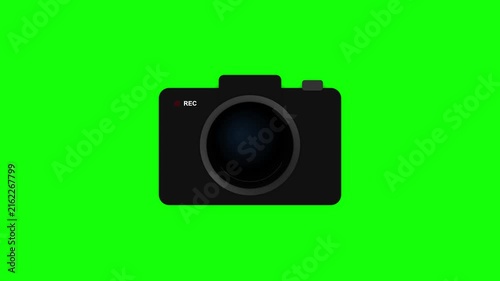Camera flash animation on green screen background.