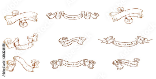 Ribbons collection. Ribbon banner vector art. Set of scroll ribbon, vintage, retro