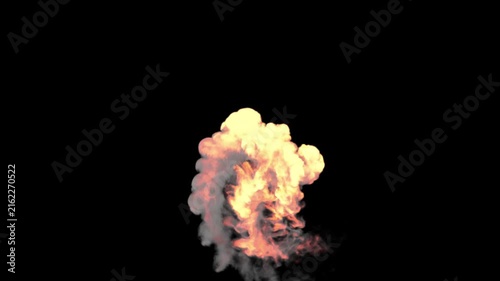 Realistic fireball explosion blast vfx element in 4K resolution with alpha transparent channel cinematic smoke puff cloud animation effect loop perfect overlay