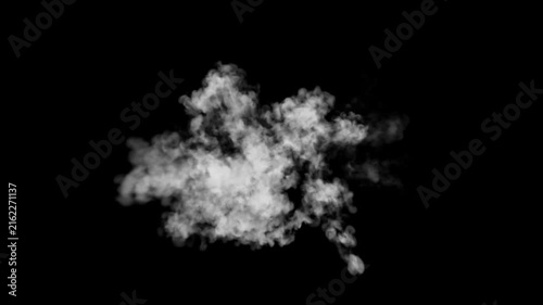 Looping video animation of cartoon style smoke explosion with puff blast dust particles in 4K resolution alpha channel effect moving on black screen background for visual effects motion graphics