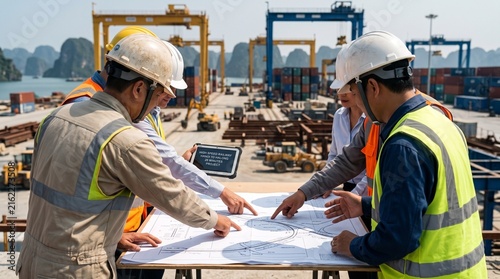 Multinational Investors and Vietnamese Officials Discussing Infrastructure Blueprint at Quang Ninh Port Industrial Site