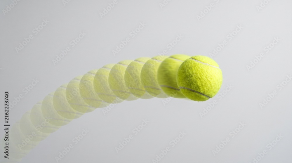 Obraz premium Tennis ball motion sequence showing trajectory and speed on a light gray background