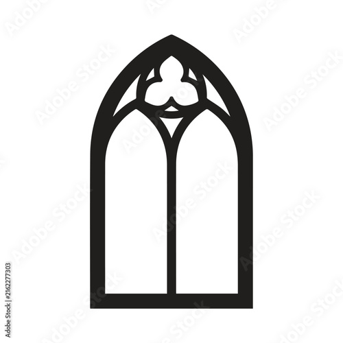 Pointed gothic arch window silhouette vector icon illustration with church windo