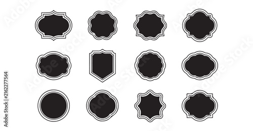 Vintage decorative label and badge silhouette collection with elegant scalloped borders