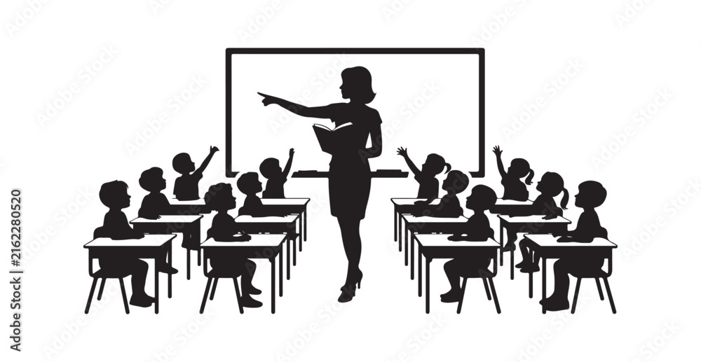 Fototapeta premium Classroom teacher presenting a lesson to students in an educational learning environment