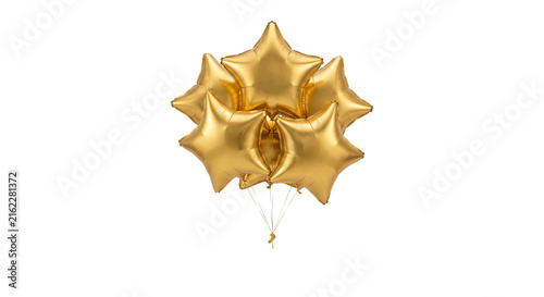 Canvastavla Cluster of shiny gold star-shaped balloons floating against a white background