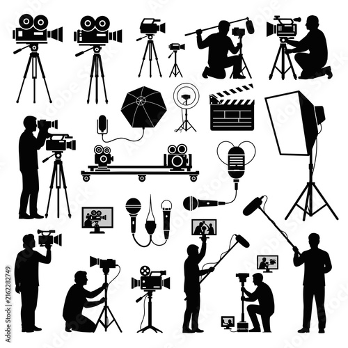 News Media Crew and Equipment Silhouettes Collection