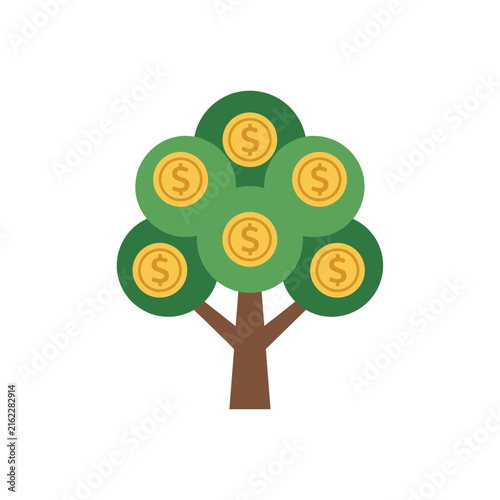 Money Tree Icon with Gold Coins and Green Leaves