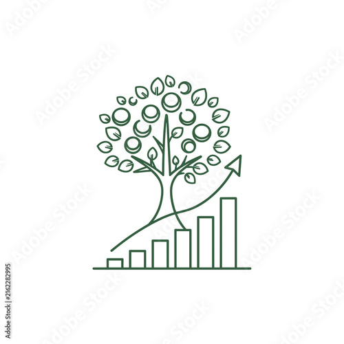 Growing Money Tree Over Financial Bar Chart