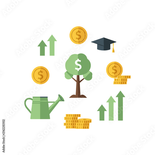 Investment Concept with Money Tree and Education Icons