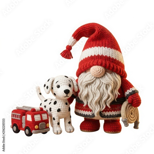 Cute Santa Claus with Dalmatian Dog and Fire Truck Toy Display