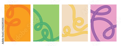 Abstract flowing lines in four color blocks with organic curves during a minimalist design concept
