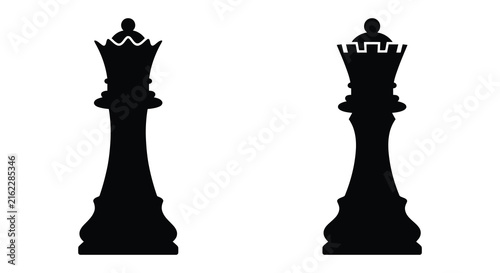 Foto Black chess queen silhouettes stand against a stark white background showcasing