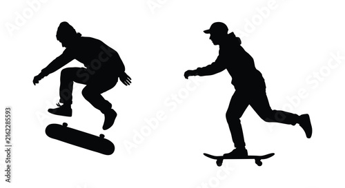 Canvas Print Skateboarder silhouettes depict dynamic movement against a white background skat