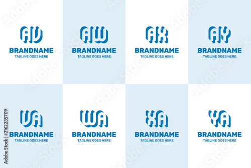Letters AV VA AW WA AX XA AY YA Negative Space Logo Set
