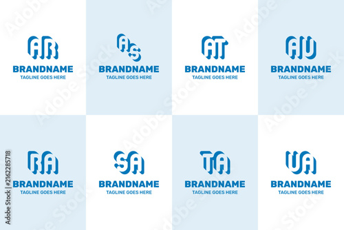 Letters AR RA AS SA AT TA AU UA Negative Space Logo Set