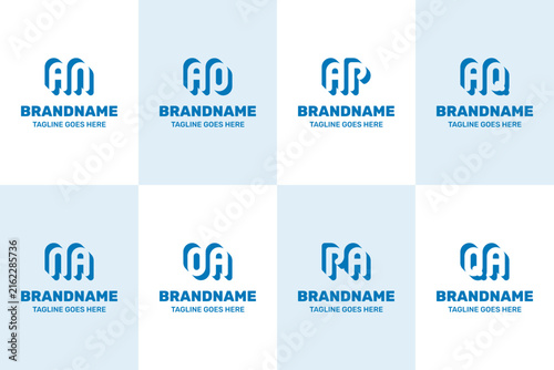 Letters AN NA AO OA AP PA AQ QA Negative Space Logo Set