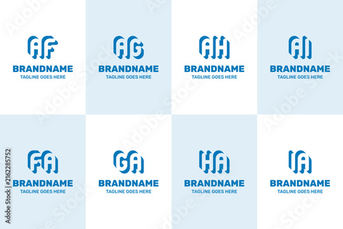 Letters AF FA AG GA AH HA AI IA Negative Space Logo Set