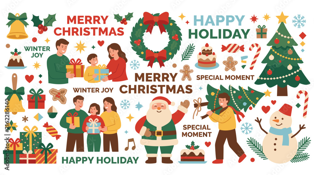 Fototapeta premium Christmas holiday elements and happy family celebrations for season.