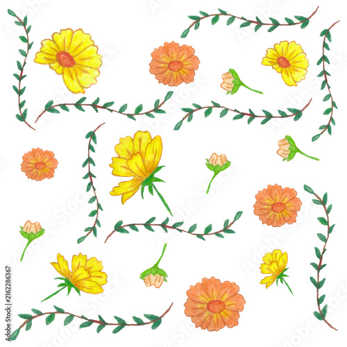 hand drawn yellow and orange floral on transparent background