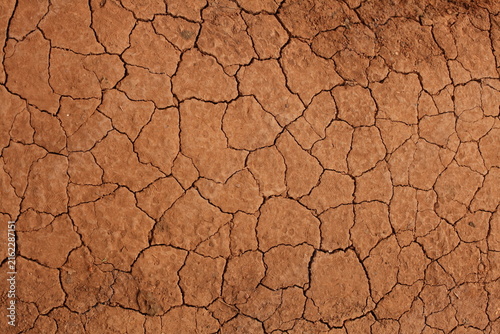 Quadro su tela Cracked dry red soil texture in Thailand showing drought and arid conditions