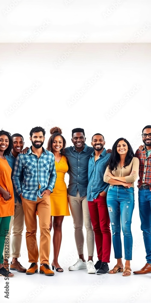 Obraz premium Multicultural group standing together on white background, || diversity, cultural exchange