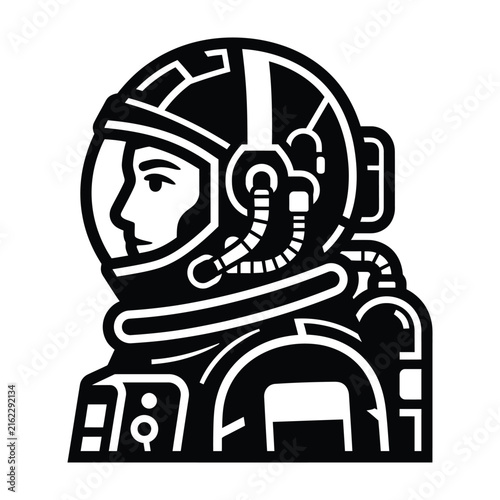 Astronaut head profile icon in space helmet with astronaut cosmonaut explorer exploration