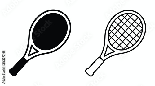 Tennis rackets in black and white line art on a white background