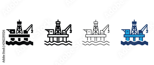offshore oil drilling rig platforms illustrated in simple line and color art style