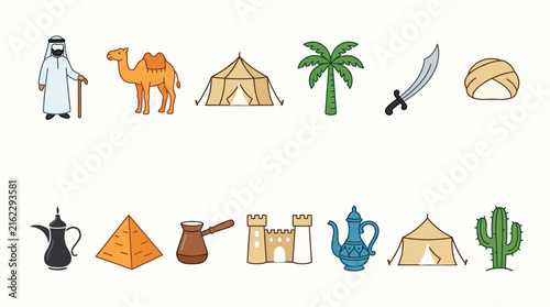 Middle eastern cultural elements a colorful vector illustration collection
