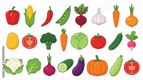 Collection of colorful vegetable illustrations on a white background