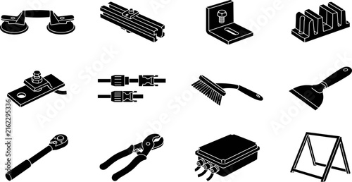 Foto Solar Panel Installation and Maintenance Hardware Tools Icon Set Featuring Sucti