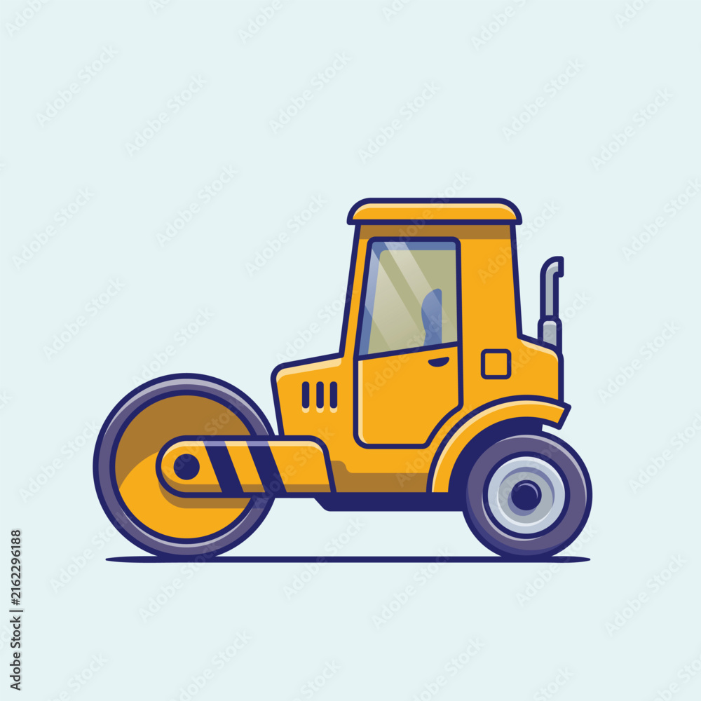 Naklejka premium Yellow Road Roller Machine