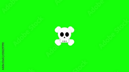 Cute Cartoon Bear Skull and Crossbones Animation on Green Screen Background.