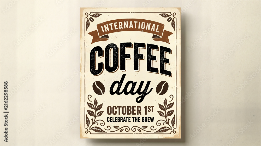 Obraz premium International coffee day celebration poster vintage graphic design vector