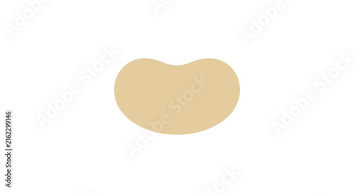 A beige bean illustration features a simple rounded shape on a white background