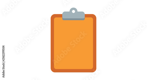 Orange clipboard with silver clip rests against a white background