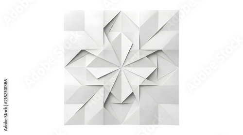 Intricate white geometric origami paper fold with symmetrical star pattern