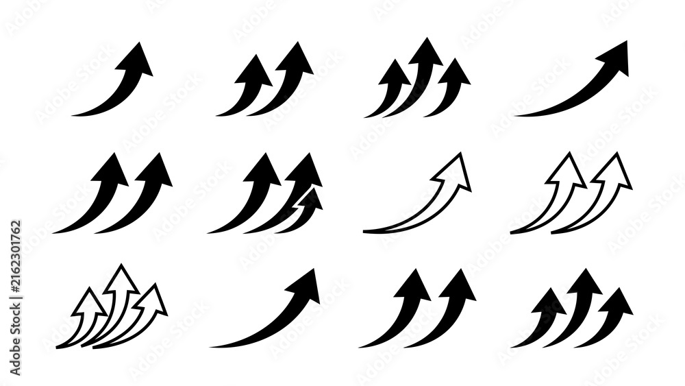 Fototapeta premium Set of modern upward arrow icons in black